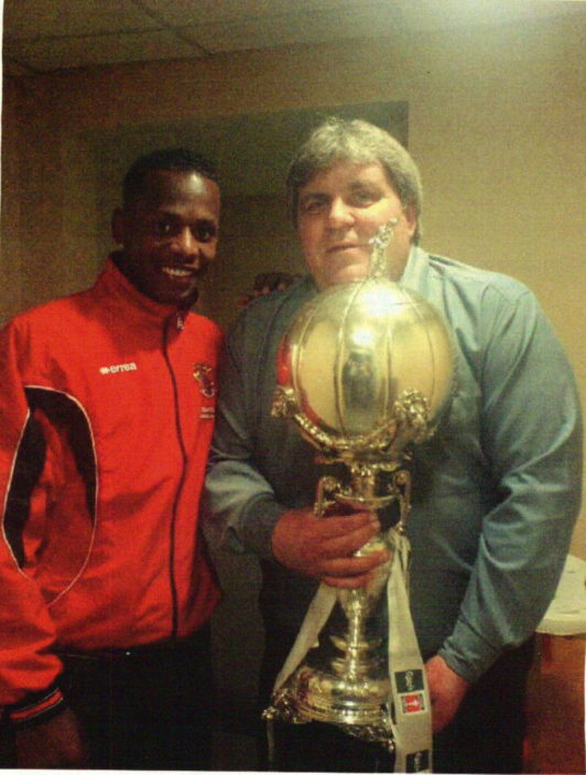 Clive Abrey and John Nurse with the FA Challenge Trophy